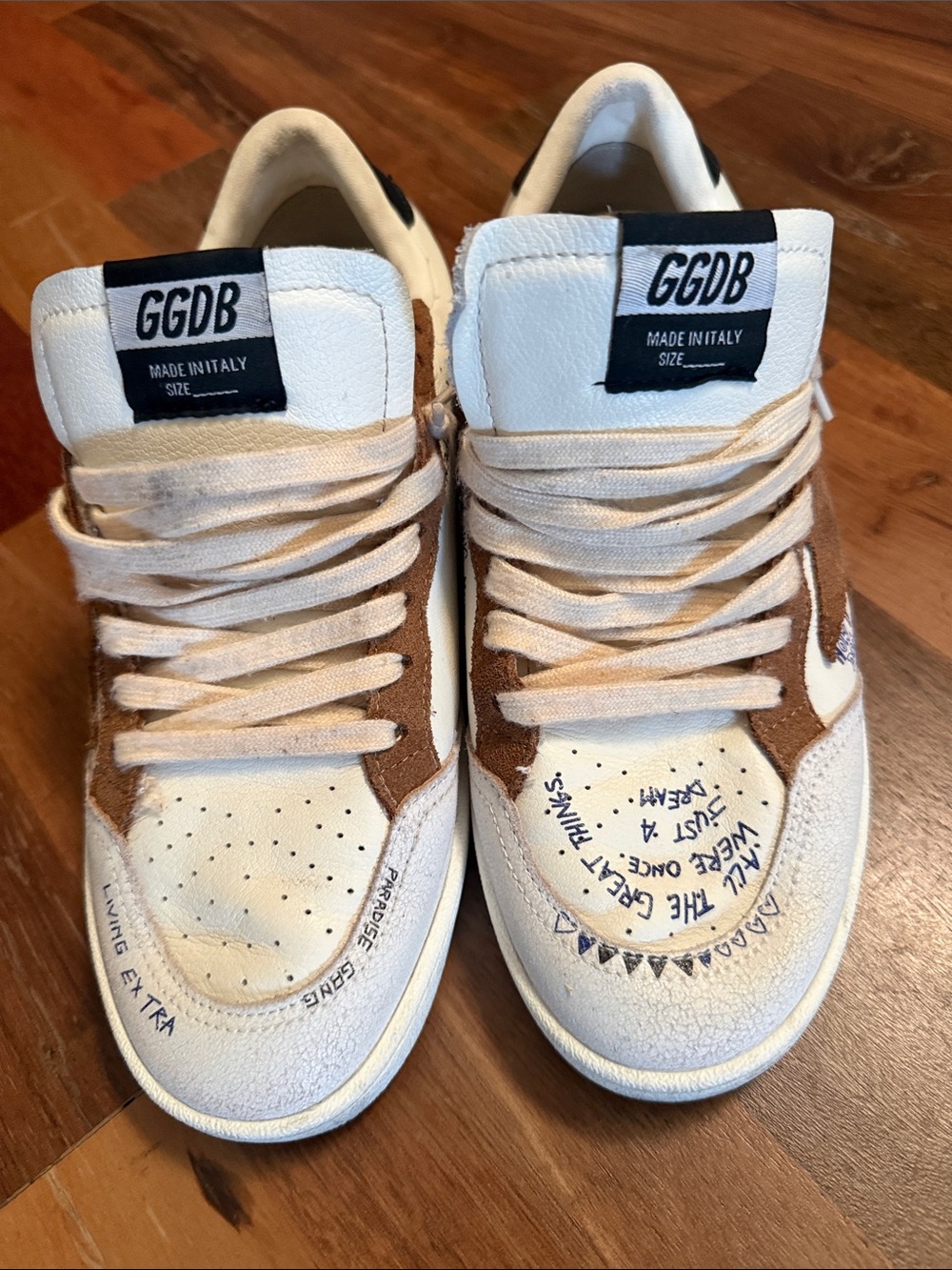 Golden Goose Men’s Ball Star Low-Top Sneakers in White & Brown, 41